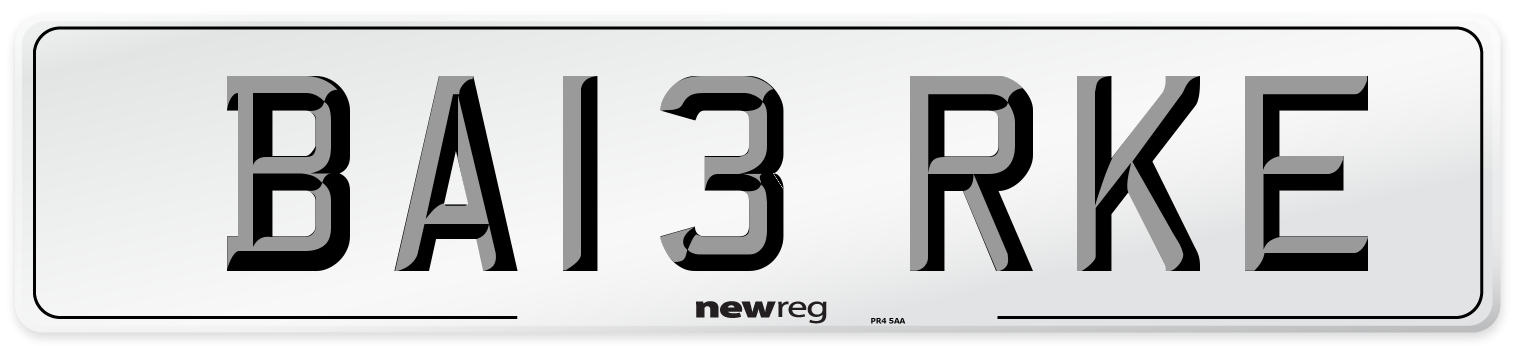 BA13 RKE Number Plate from New Reg
